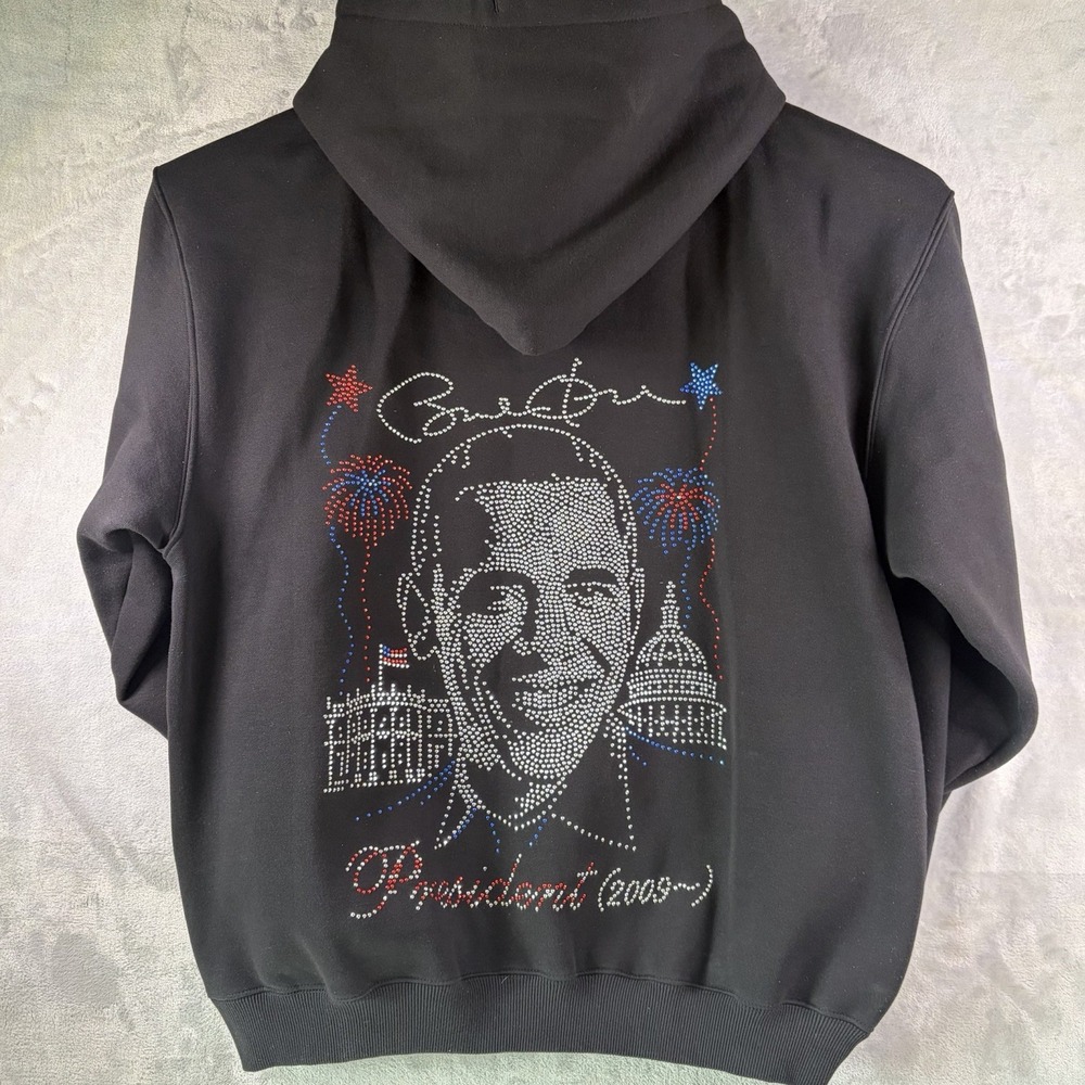 Barack Obama Rhinestone Hoodie XL Full Zip Heavyweight‎ Bling 2009
